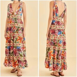 Farm Rio Size L Tropical Yard Midi Dress Off White Floral Sleeveless NWT $298